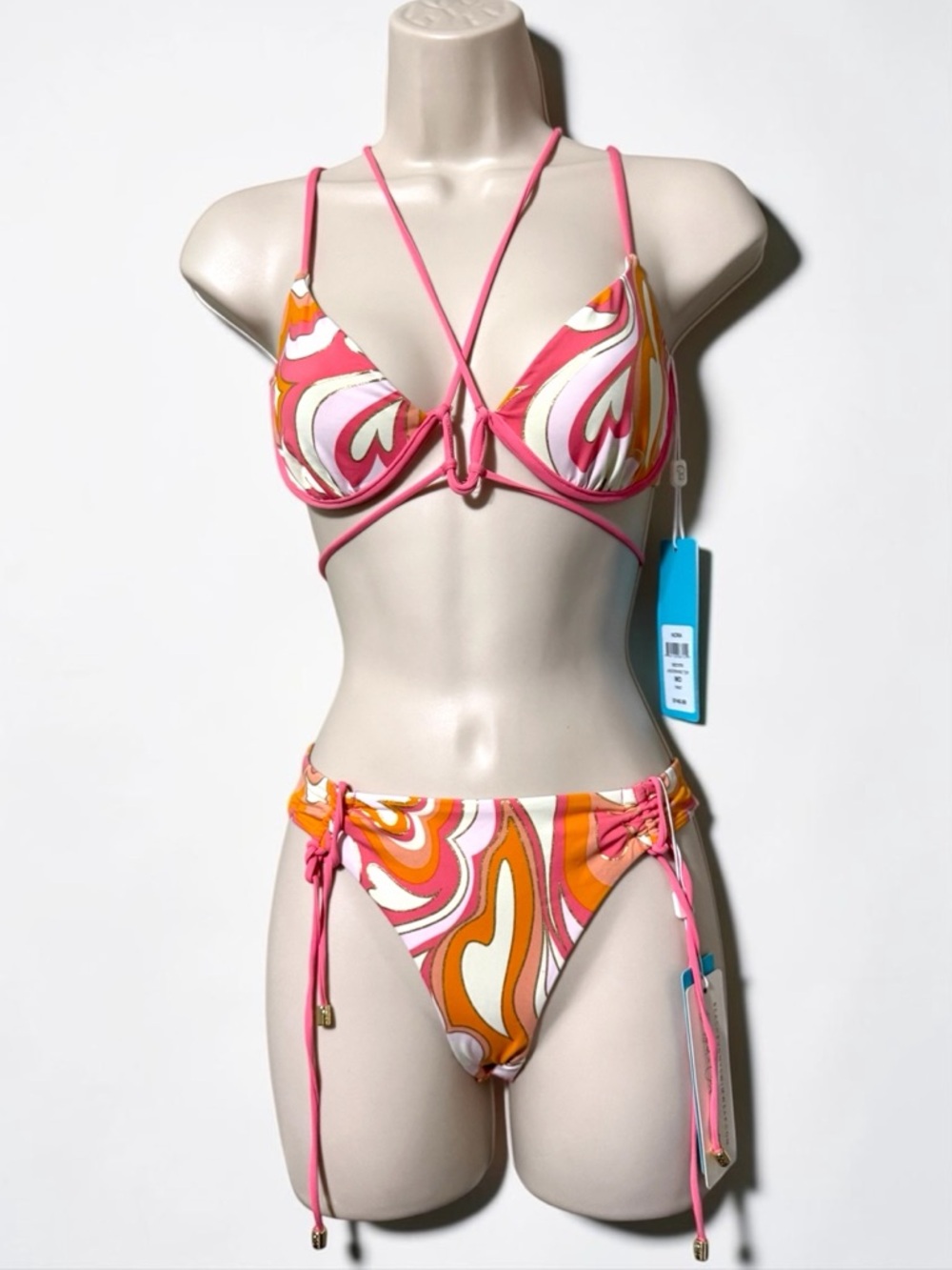 Beach Bunny NWT Nora Top & Keoni Bottom Bikini Set Pink Orange Swirl Size M/S